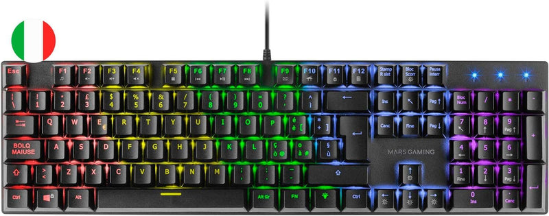 MARSGAMING Gaming MK422 Schwarz, Mechanische Tastatur RGB, Antighosting, Blauer Mechanischer Switch,