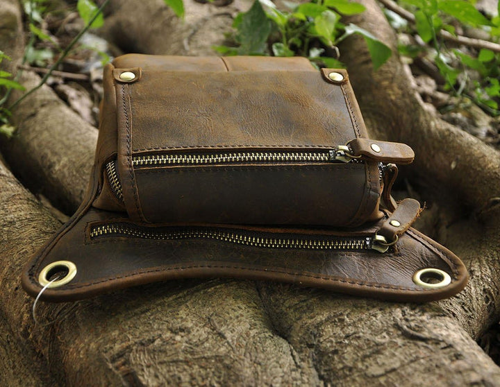 Le'aokuu Herren Echtes Leder Tasche Hüfttasche Beinbeutel Kleines Haken Tasche Messenger Bag 211-4 (
