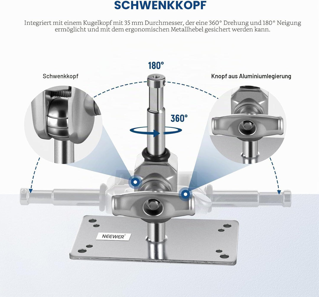 NEEWER 6,5" Wand Deckenhalterung Baby Stecker 5/8" Bolzen, 360° drehbarem Kugelkopf, 10 Schrauben, F