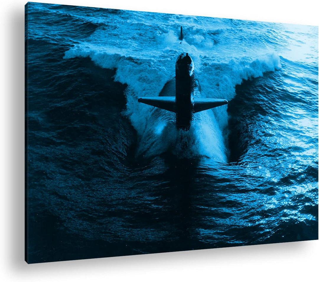 deyoli gewaltiges U-Boot Format 80x60 Effekt: Monocrome Blau als Leinwandbild, Motiv fertig gerahmt