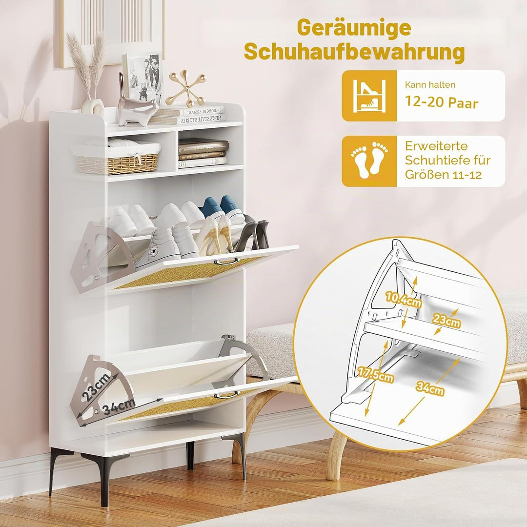 Dripex Schuhschrank, Schuhkipper mit 2 Flip-Schubladen,Schuhregal schmal mit Metallfüssen, verstellb