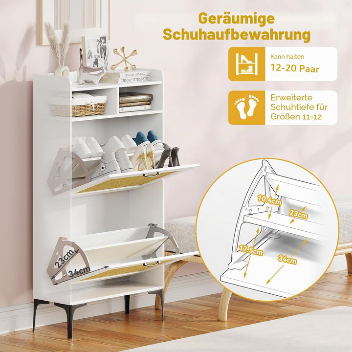 Dripex Schuhschrank, Schuhkipper mit 2 Flip-Schubladen,Schuhregal schmal mit Metallfüssen, verstellb