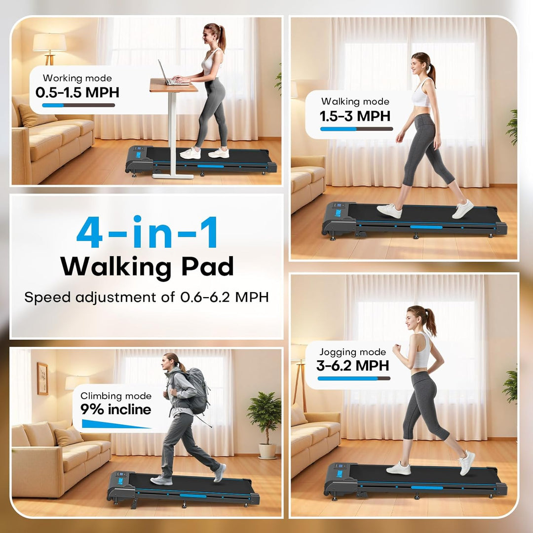 FOUSAE Walking Pad, 1-10 km/h Laufband für Zuhause mit 9% Steigung, 2.5HP Walking Machine mit LED-An