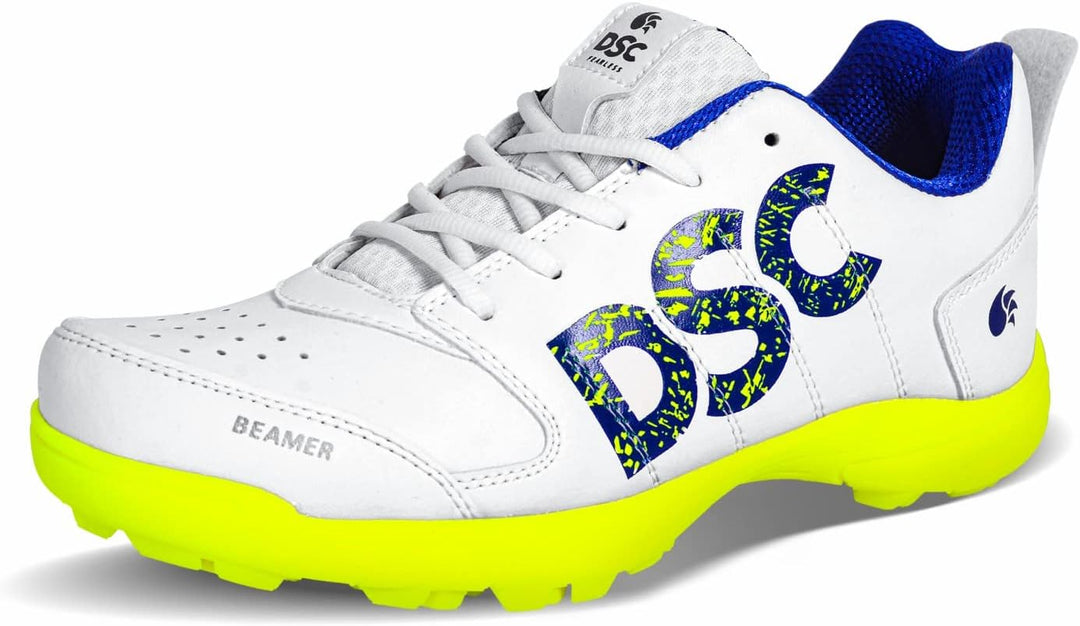 DSC Beamer Cricket Shoes | for Boys and Men | Light Weight | Durable Fluro Yellow White 35 EU, Fluro