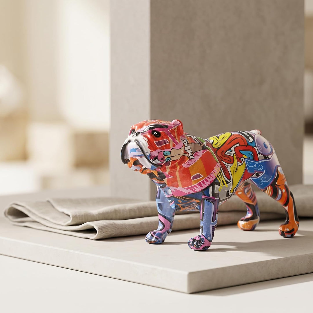 suruim Bunte englische Bulldogge Figuren, kreative Graffiti-Kunst, Moderne Dekoration für Zuhause, S