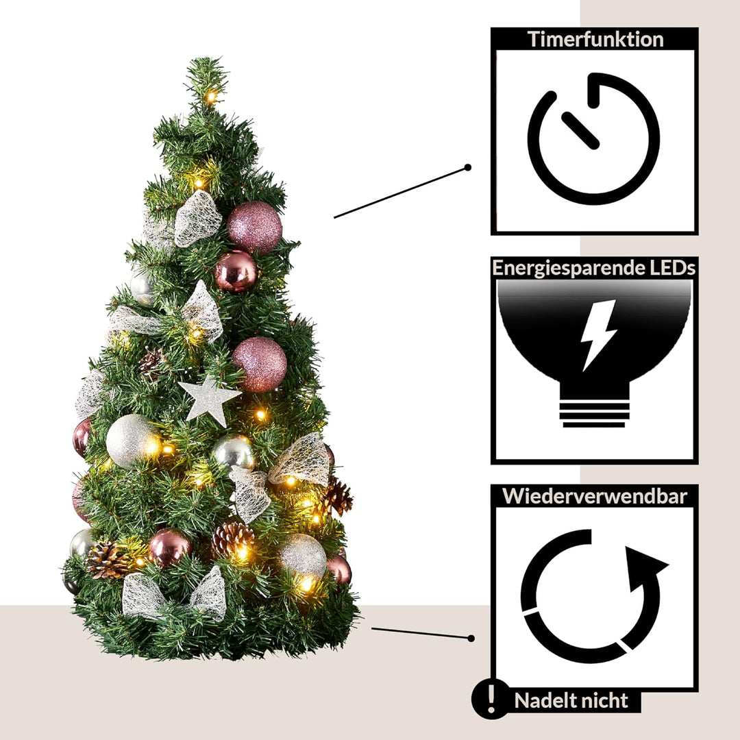 EGLO Künstlicher Weihnachtsbaum 65 cm für innen, Deko-Tannenbaum mit LED-Beleuchtung und Weihnachtsk