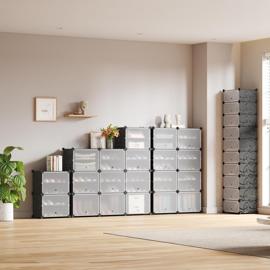 Mondeer Schuhregal, 8-stufiger Kunststoff Schuhschrank, Modulares Schuhaufbewahrung, Staub- und Wass