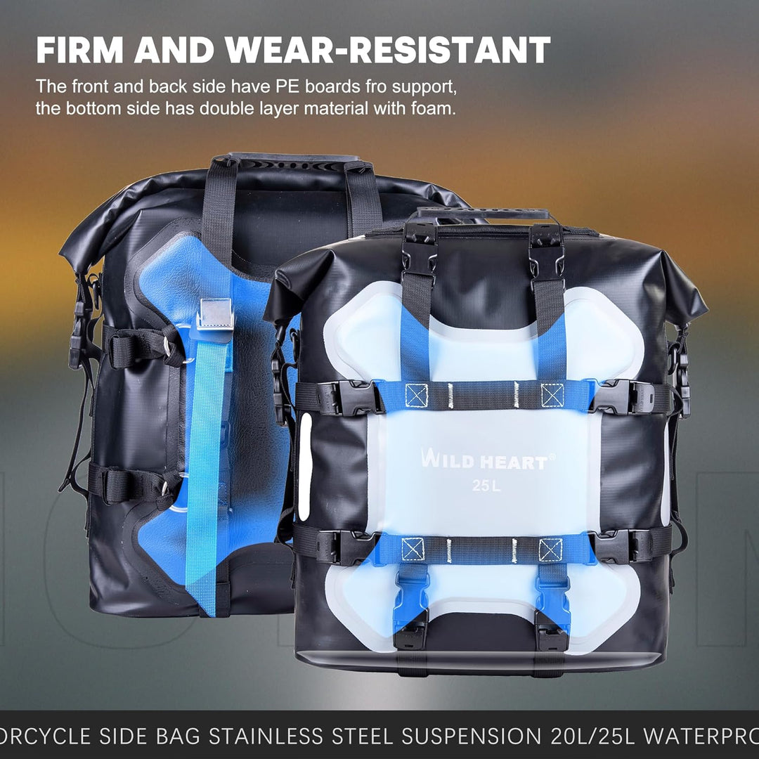 WILD HEART Motorrad Seitentasche Edelstahl Federung wasserdichte Tasche 20L/25L wasserdicht Pianner
