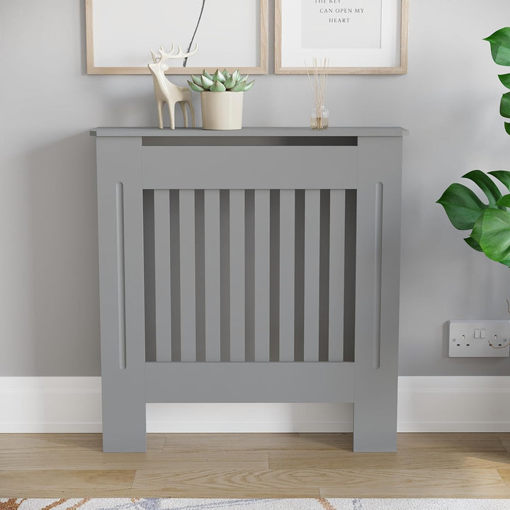 Vida Designs Chelsea-Heizkörperabdeckung, modernes Lamellengrill-Design, grau lackierter MDF-Schrank