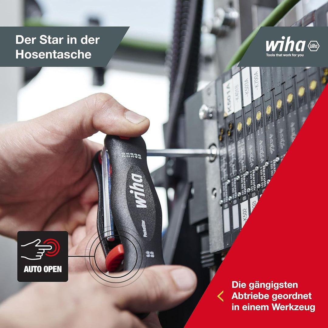 Wiha Multitool PocketStar® TORX 8-tlg., per Tastendruck schneller Zugriff, als Längs- und Quergriff