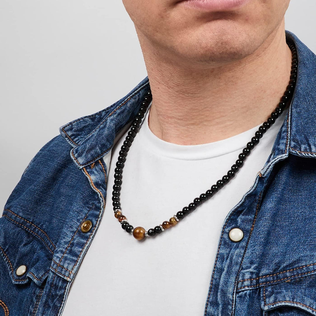 Handgemachte Herren Tigerauge Onyx Perlenkette Kette Natürliche Edelsteine Heilung Kristallschmuck (