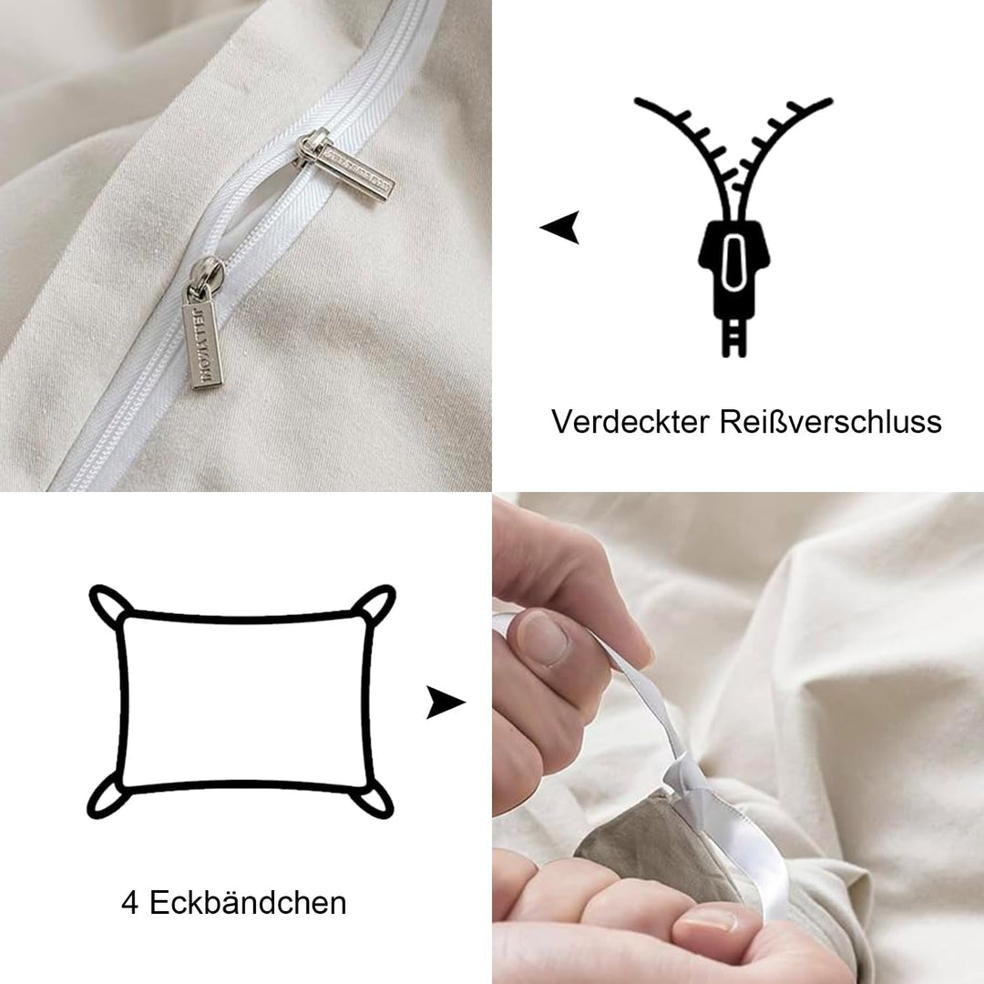 Freyamy Wendbar Bettwäsche 135x200cm 2teilig Weiss Beige Unifarben Uni Wendebettwäsche Gewaschene Mi