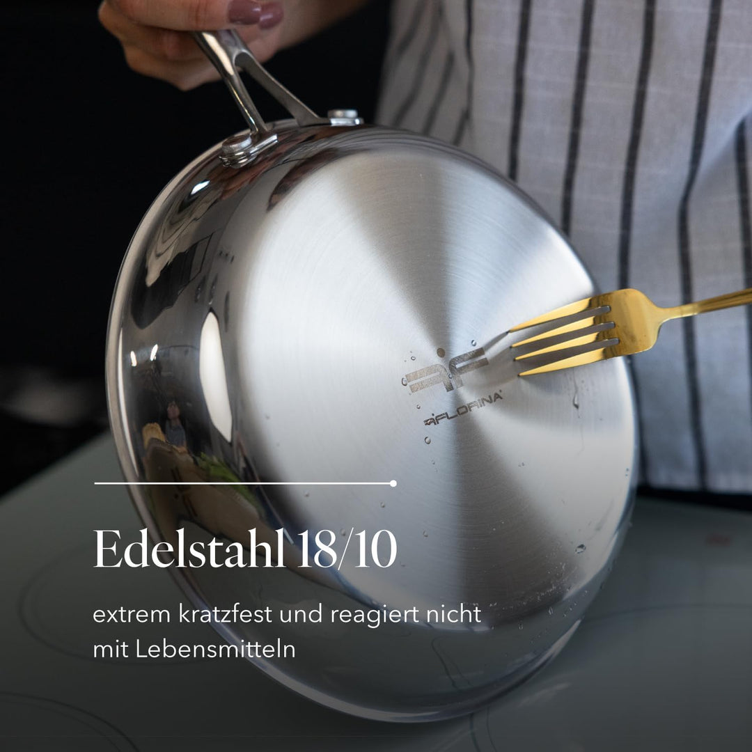 FLORINA Bratpfanne aus Edelstahl ARISTO | Pfanne 24 cm | 3-Lagen-Aufbau | Antihaftbeschichtung mit W