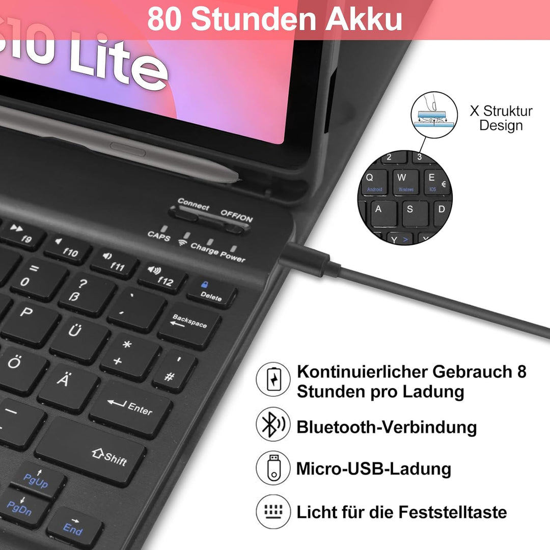 Tastatur Hülle für Samsung Tab S9 FE 10.9 Zoll/Tab S9 11 Zoll 2023 Tablet, Schutzhülle mit Pencil Ha