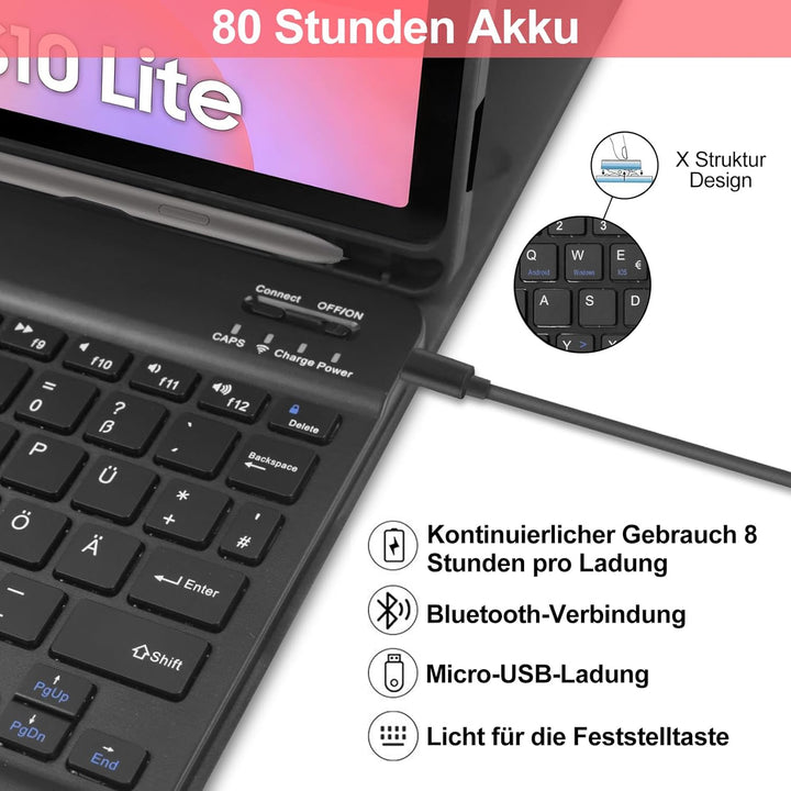 Tastatur Hülle für Samsung Tab S9 FE 10.9 Zoll/Tab S9 11 Zoll 2023 Tablet, Schutzhülle mit Pencil Ha