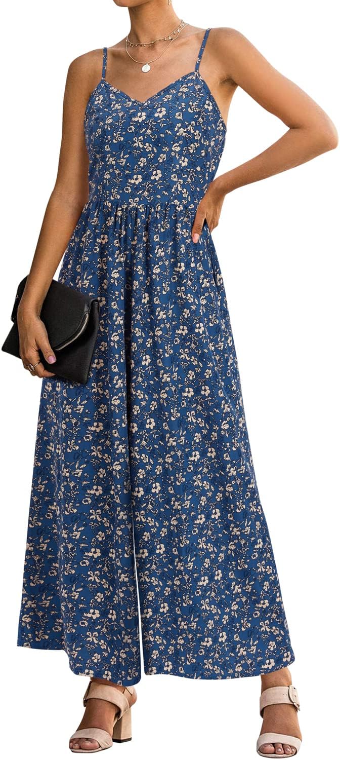 LAISHEN Jumpsuit Damen Sommer Overall Elegant Festlich Hochzeit Lang Hosenanzug Weites Bein Hose Pla