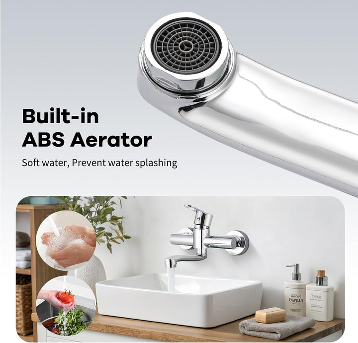 Wasserhahn Wandmontage, 360° Drehbare Edelstahl Wasserhahn Küche Wandarmatur, Kalt und Heiss Einhebe