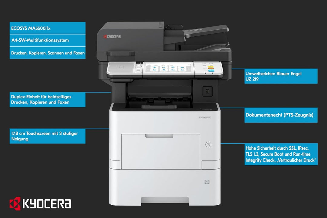 Kyocera Ecosys MA5500ifx/Plus Multifunktionsdrucker Schwarz Weiss, 55 Seiten pro Minute. Drucker Sca