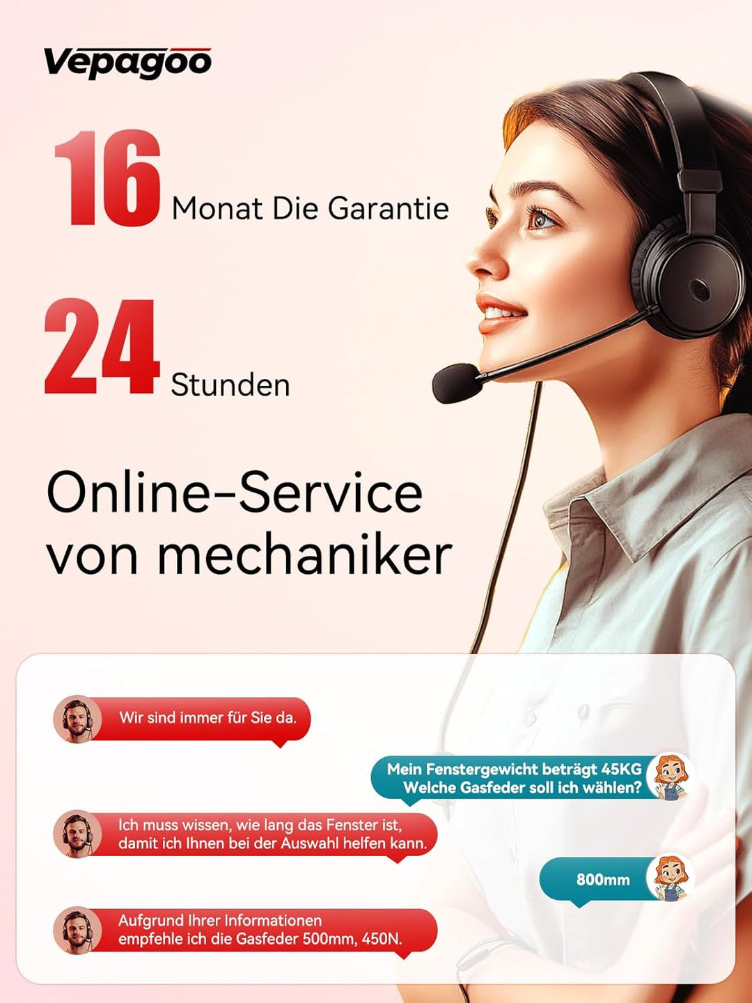 Vepagoo 580MM 890N 90KG Gasdruckfedern, 58CM möbel stossdämpfer Regelbar Halterung Schwerlast Hydrau