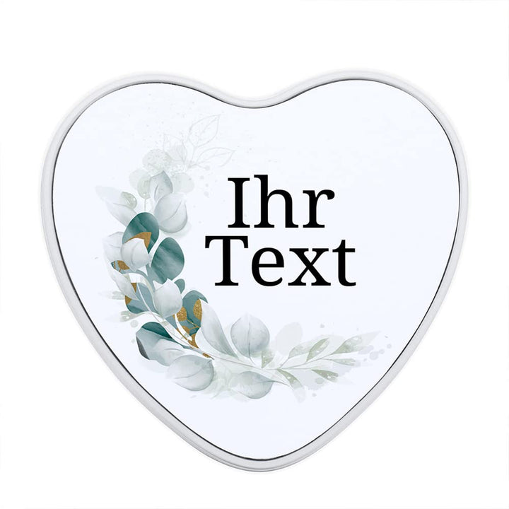 STEMPEL-FABRIK – personalisierbare Herzdose mit Name oder Wunschtext – Aquarell Motiv mit grüner Mon