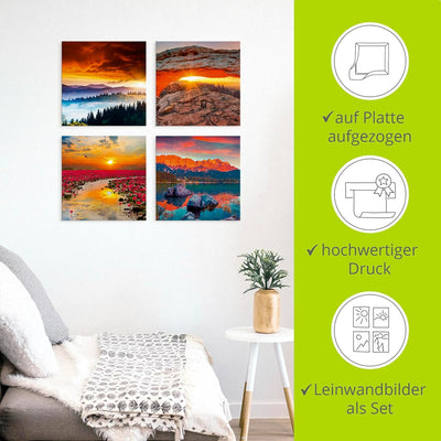 ARTLAND Leinwandbilder auf Holz Wandbild Bild Set 4 teilig je 40x40 cm Quadratisch Landschaft Sonnen