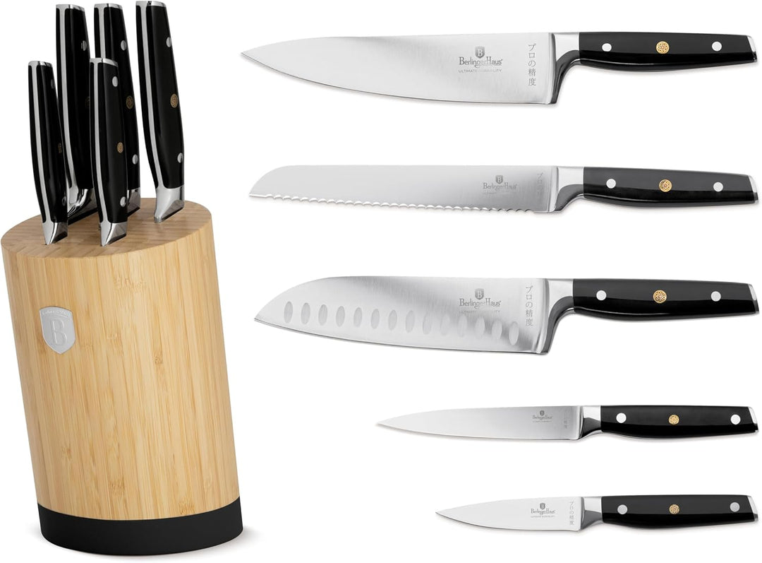 Berlinger Haus Messerset mit Ständer BAMBOO 6-tlg. Black Silver Collection BH-3136