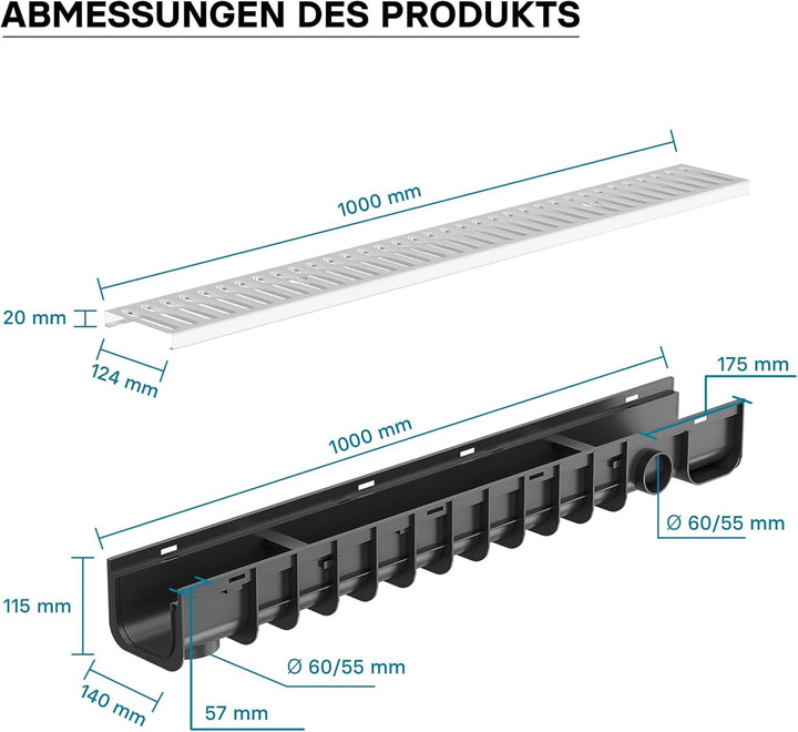 Entwässerungsrinne 1m Abdeckrost 1,5t verzinkt Ablaufrinne Abwasserrinne Abwasser Verzinkt 1m, 1,5 t