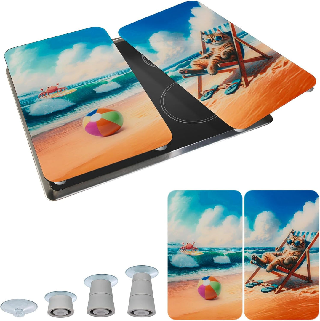 WENKO Herdabdeckplatte Universal Mod. Katze am Strand, höhenverstellbar für alle Herdarten, Schneide