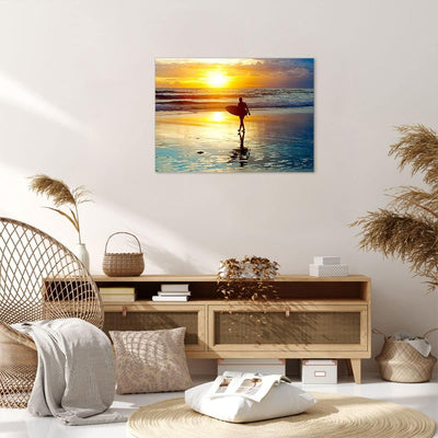 Bilder auf Leinwand Surfer sonnenuntergang ozean brett Leinwandbild 70x50cm Wandbilder Dekoration Wo