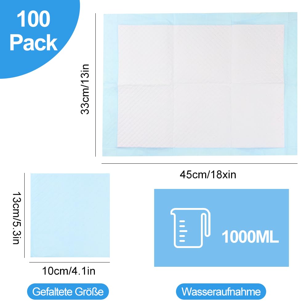 100 Stück Baby Inkontinenzunterlage Wickelunterlage Einweg, 33 × 45 cm Baby Wickelauflage, Changing