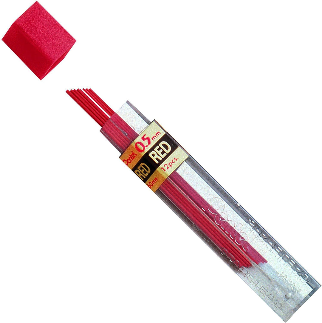 Pentel PPR Cases mit 12 rot Ersatzmine für Druckbleistifte 0,5 mm rot 0,5Â mm, rot 0,5Â mm