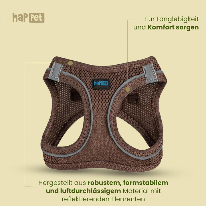 Happet Hundegeschirr XXS für kleine Hunde &amp; Katzen – atmungsaktives Air-Mesh Brustgeschirr, weich ge
