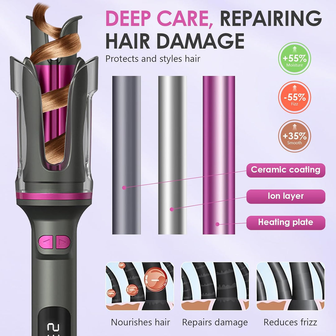 Lockenstab Automatisch Professioneller, Curling Iron, Rotierender Anti-Verbrühungs-Keramik-Lockensta