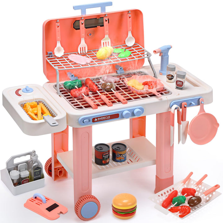 cute stone BBQ-Grillspielzeug für Kinder mit farbwechselndem Essen, kühlem Sprühnebel, brutzelnden G