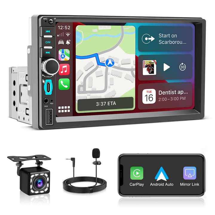 Single DIN Autoradio mit Bildschirm, Wireless CarPlay & Android Auto, 7 Zoll Touchscreen Auto Radio,