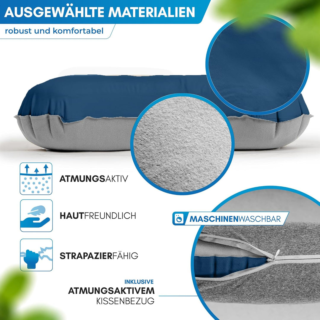 NORDMUT® Campingkissen aufblasbar [SoftSleep+] Komfortables Kissen Ultraleicht mit kleinem Packmass