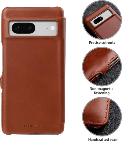 STILGUT Book Case kompatibel mit Google Pixel 7 Hülle aus Leder mit Clip-Verschluss, Lederhülle, Kla