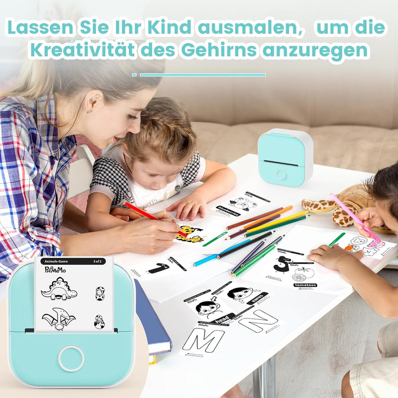 Odaro T02 Mini Drucker, Inkless Sticker Drucker Protable, Inkless Fotodrucker mit 1 Rolle Papier, Bl