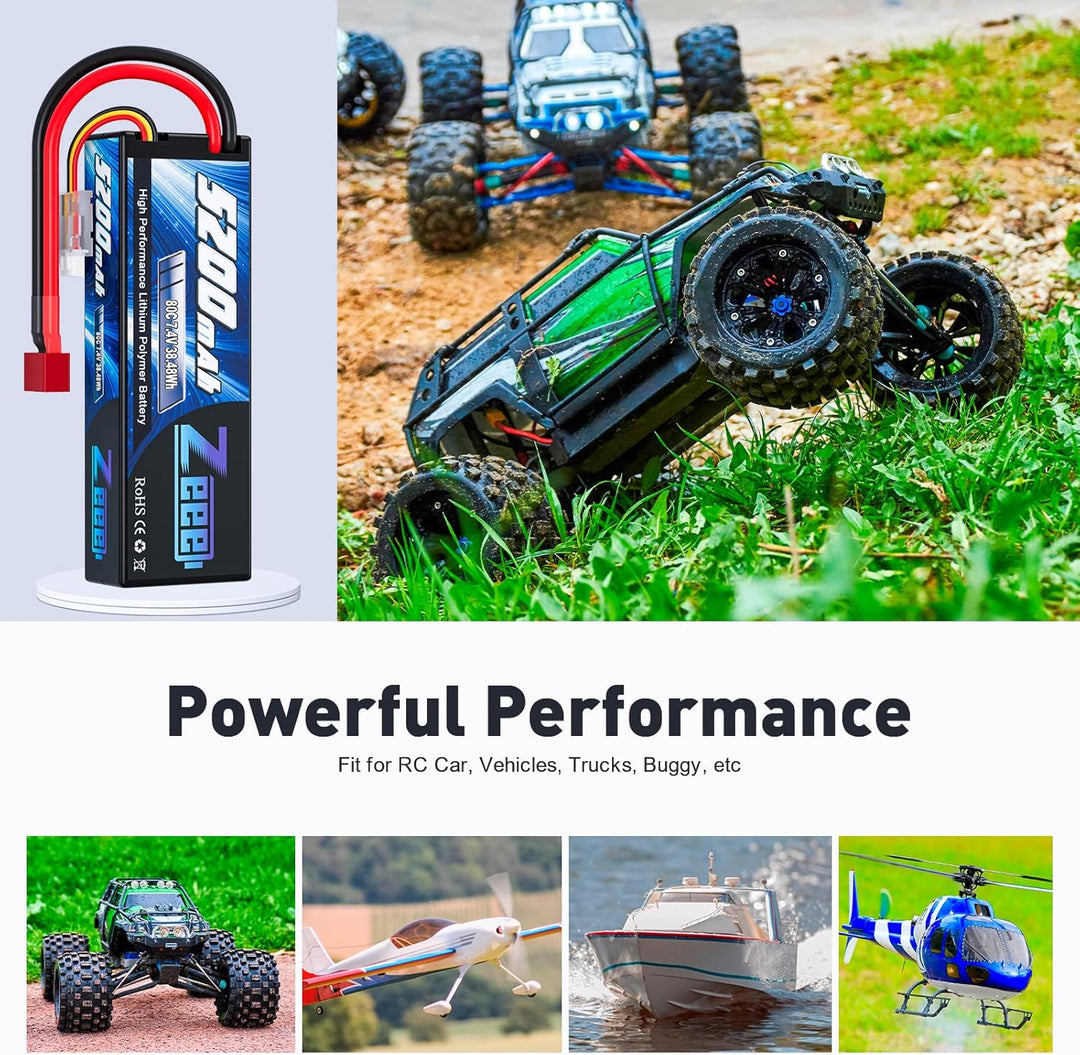 Zeee 2S Lipo Akku 5200mAh 7,4V 80C RC Lipo Batterien mit T Stecker für RC Evader BX Auto Car Truck L