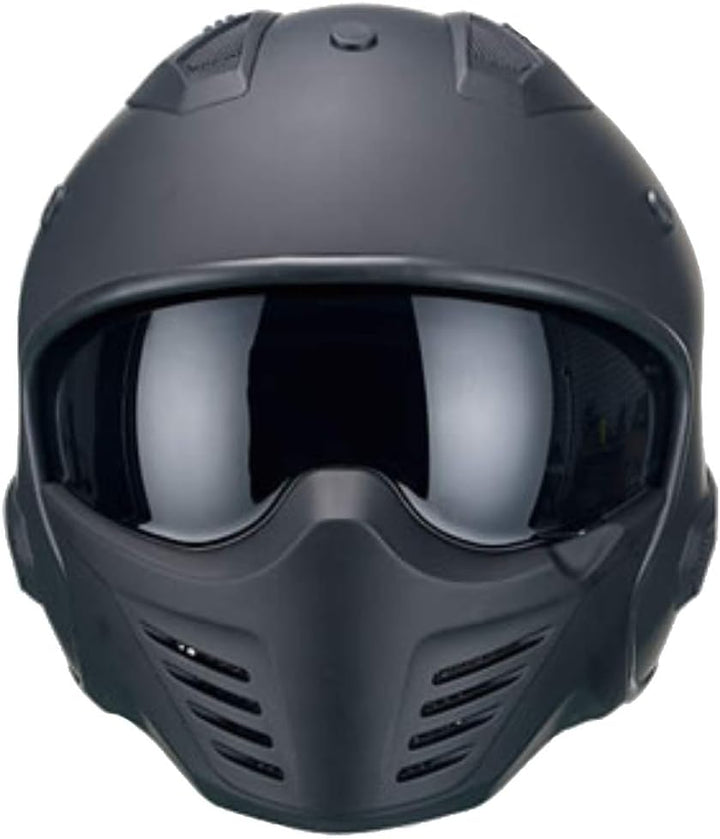 Motorradhelm Jethelm Helm RALLOX 726 matt schwarz mit ansteckbaren Kinnteil Grösse L, L