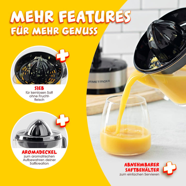 GOURMETmaxx elektrischer Entsafter für Zitrusfrüchte & Orangensaft | Saftpresse bis 700 ml Füllvolum