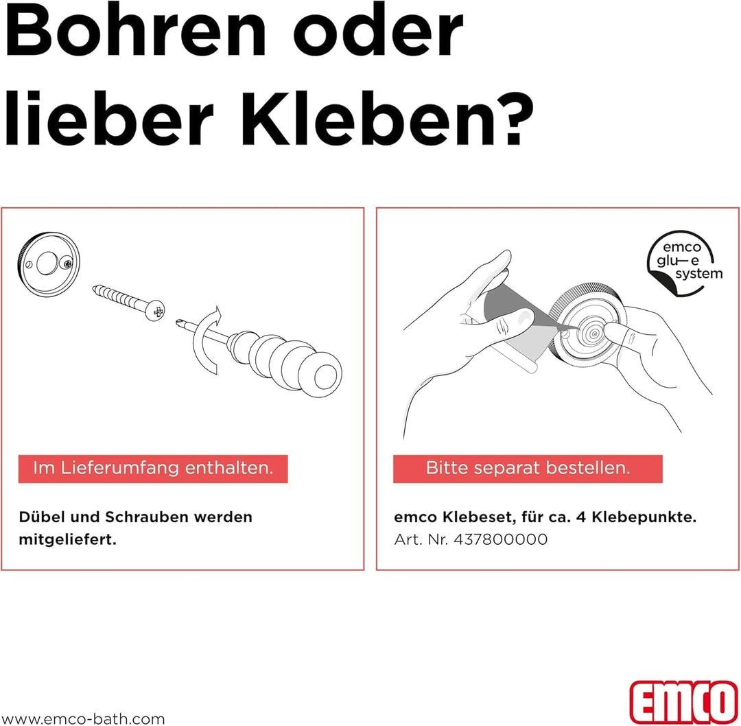 EMCO Cue Flüssigseifenspender, Zeitloser Wandseifenspender zum Kleben oder Schrauben, hochwertiger S