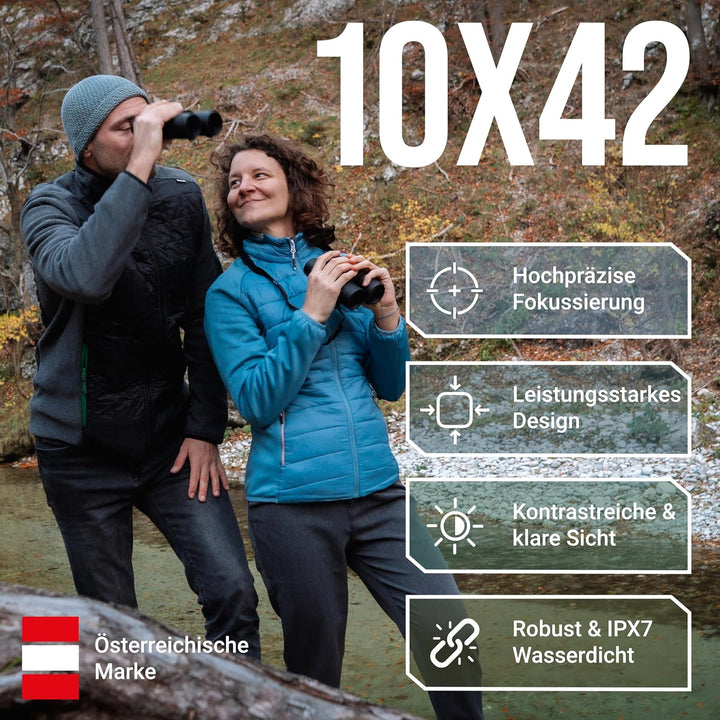 HD Fernglas 10x42 leistungsstark & IPX7-wasserdicht - Outdoorfernglas stufenlos einstellbar für Wand