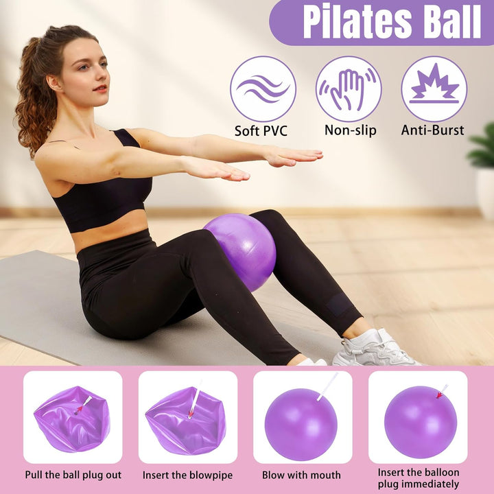 5 Stück Pilates Ring Set mit Yoga Ball, Yoga Gurt und Fitnessbänder, Pilates Essentials Kit für Frau