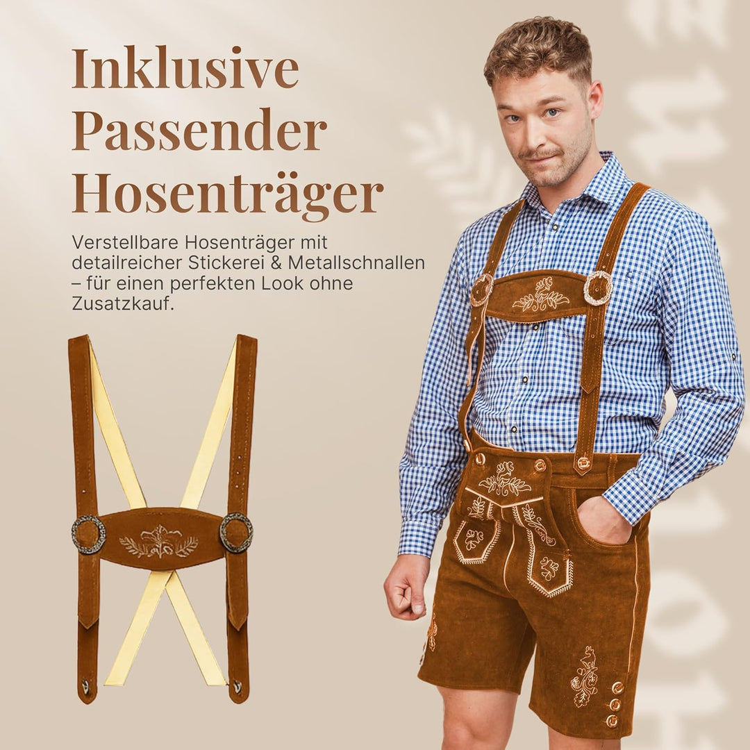 HOFGLANZ® Trachten Lederhose Herren Kurz - Hochwertige Trachtenhose für Herren mit Hosenträgern - Tr