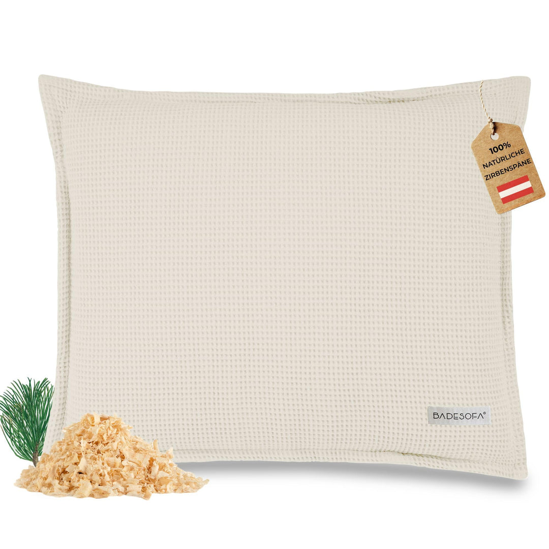 SAUNASOFA™ Zirbenkissen für Sauna – Duftkissen aus 100% Bio-Baumwolle, skandinavisches Design – Hand