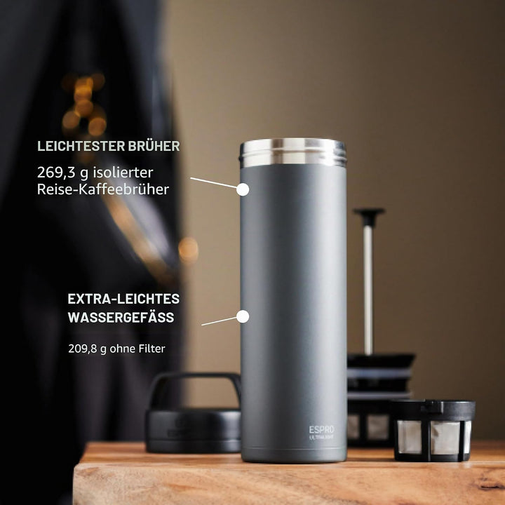 ESPRO – P0 Ultralight – Französische Kaffeepresse für Einzelportionen und leichte Trinkflasche für R