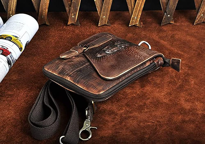 Le'aokuu Herren Verrückt Pferd Leder Tasche Freizeit Universität Schultasche Reisetasche Schultertas