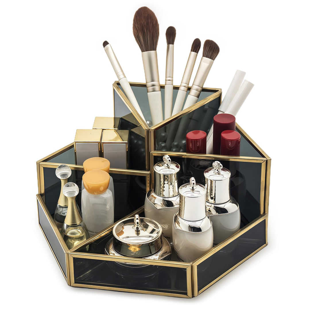 Makeup Organizer Black Schminktisch Organizer Glas Cosmetics Organiser Retro Kosmetik Organizer, 5 F
