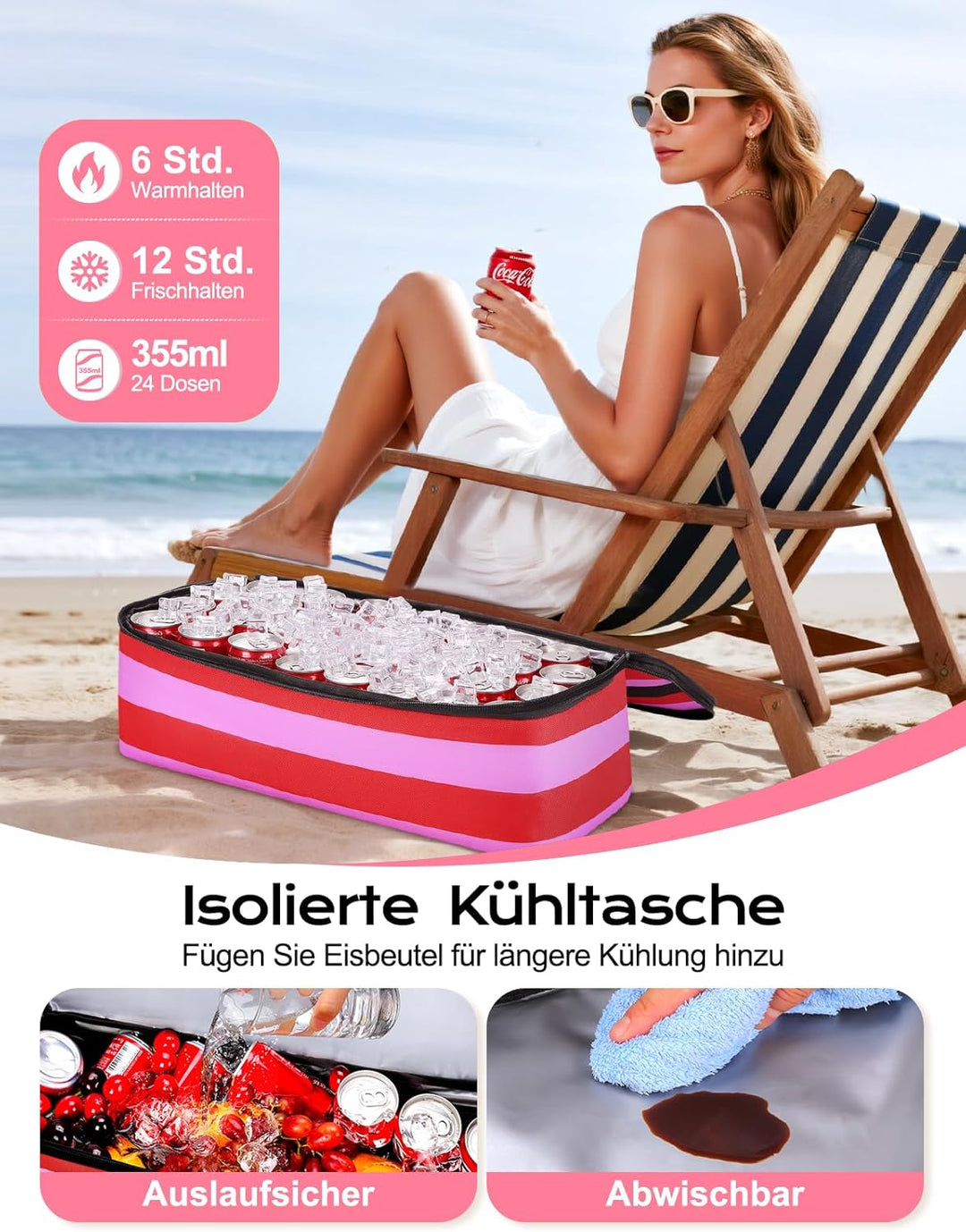 CIRYCASE Strandtasche XXL Familie mit Kühlfach, 54L Grosse Badetasche Strandtasche mit Reissverschlu